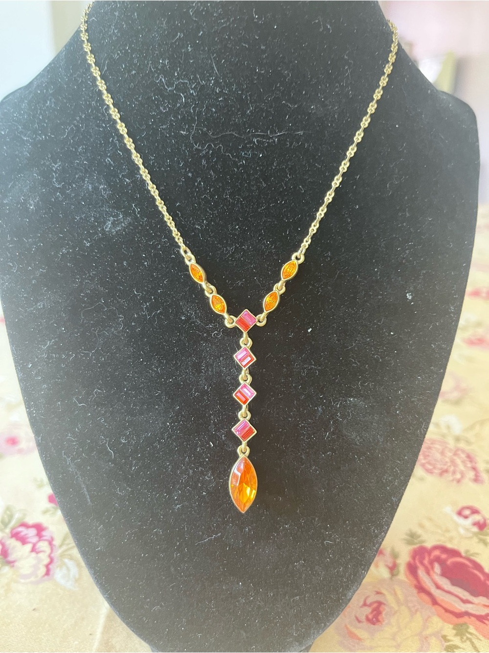 Givenchy Gold-Tone Necklace with Amber and Pink Gem Accents